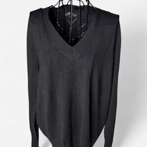 Covington Black V-Neck Ribbed Knit Sweater Womens XL Long Sleeve Sears NWT